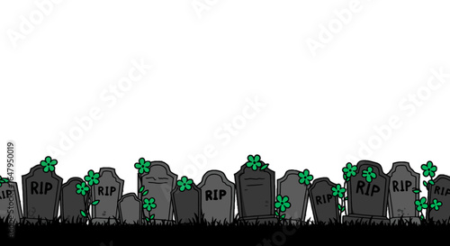 Graveyard Row Cartoon Style Tombstones with Clover Halloween Theme Spooky high quality professional