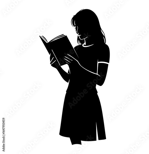  Minimal Flat Vector Female Reader Standing with Open Book