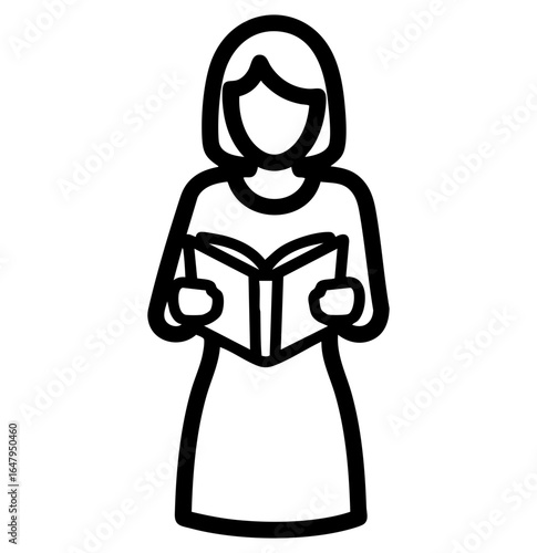  Minimal Flat Vector Female Reader Standing with Open Book