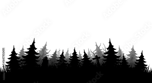 Forest Silhouette Dark trees and grass monochrome nature scene mysterious woods high quality professional