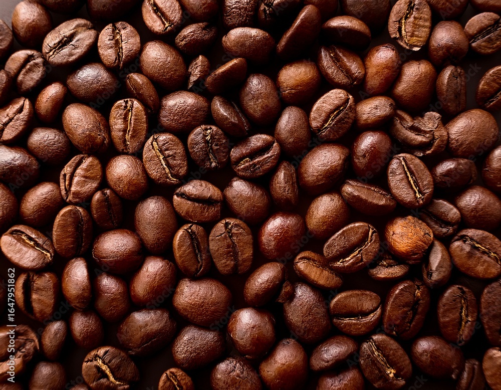 Naklejka premium beans of roasted natural coffee coffee background and texture aromatic invigorating drink