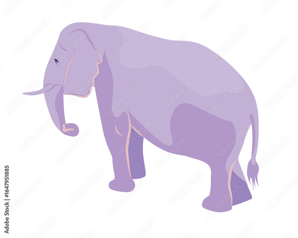 Fototapeta premium A modern, stylized vector illustration of a purple elephant with minimalistic details, featuring large ears, a curved trunk, and a soft, artistic color palette.