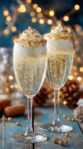 Sparkling Festive Drinks With Golden Layers Served During a Holiday Celebration.