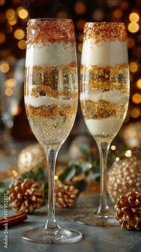 Sparkling Festive Drinks With Golden Layers Served During a Holiday Celebration