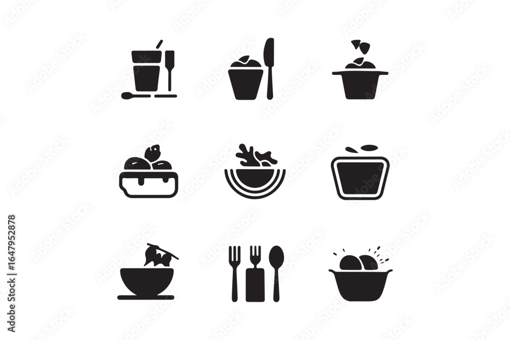 Obraz premium Collection of black and white food and drink icons