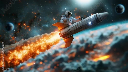 Wallpaper Mural illustration of a successful businessman riding a rocket through space footage Torontodigital.ca