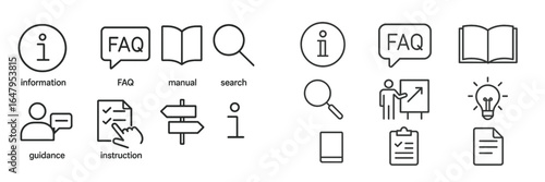 Icon set featuring various symbols for information, guidance, and instruction in a modern design suitable for digital platforms