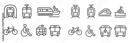 Various modes of transportation depicted in simple line art suitable for educational purposes or design projects