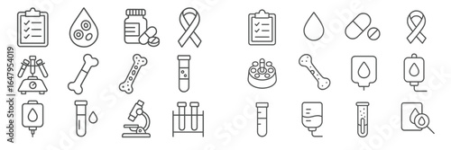 Health and wellness icons illustrating medical care and laboratory testing in a clear and organized layout