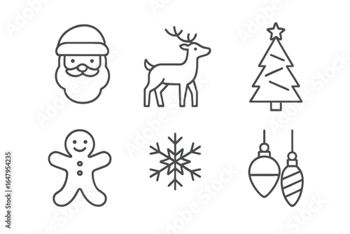 Wallpaper Mural Christmas themed illustrations featuring Santa Claus, a reindeer, a Christmas tree, a gingerbread man, snowflakes, and ornaments Torontodigital.ca