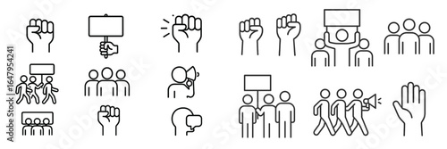 Protest symbols and actions illustrating unity and social movements in a graphic representation