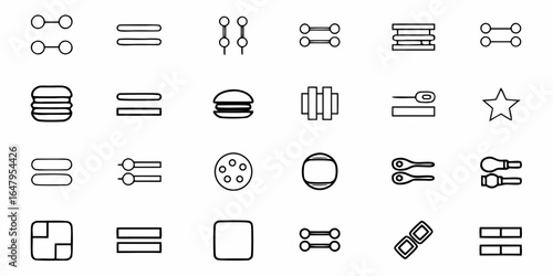 Collection of various outline icons featuring food, shapes, and symbols arranged in a grid pattern