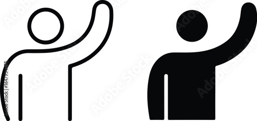 Outline and solid team icons showing leader raising hand among group of three people