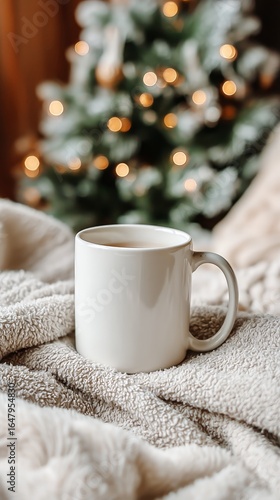 Cozy Winter Morning With Warm Drink Near Christmas Tree in a Comfortable Setting