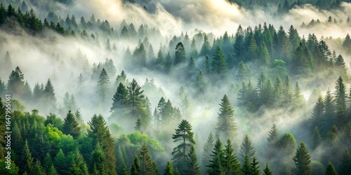 Aerial View of a Foggy Fore...