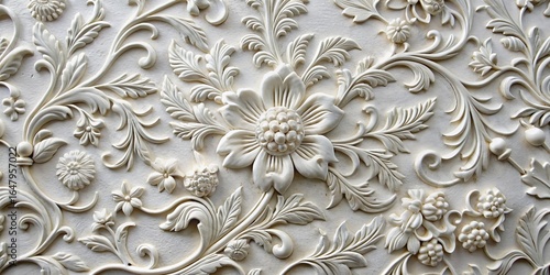 Ornate White Floral Relief ...