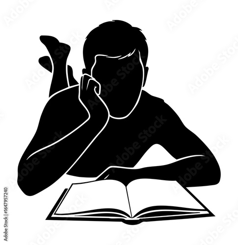 Minimal Flat Vector Male Reader Lying Down Reading Book