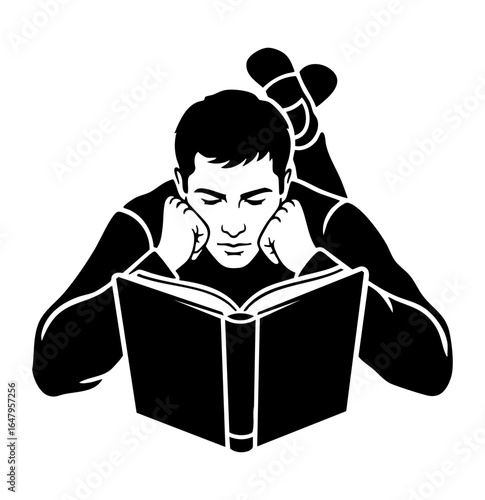 Minimal Flat Vector Male Reader Lying Down Reading Book