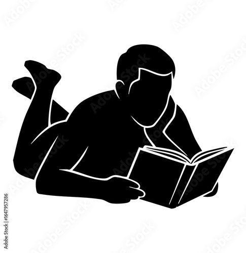 Minimal Flat Vector Male Reader Lying Down Reading Book