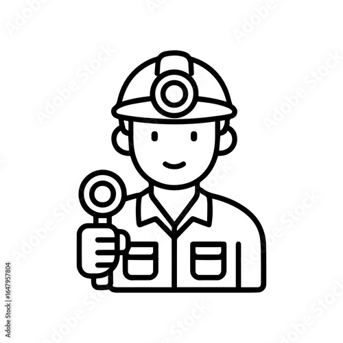 Line icon miner with a flashlight on his helmet vector on white background
Vector line icon on white background