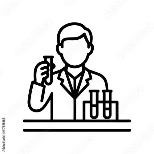 Line icon scientist with test tubes vector on white background
Vector line icon on white background