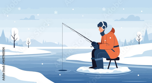fishing in the snow