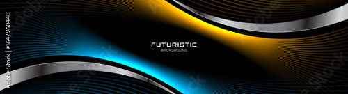 3D blue yellow lines techno abstract background overlap layer on dark space with silver waves decoration. Modern graphic design element stripes style concept for web, flyer, card, or brochure cover