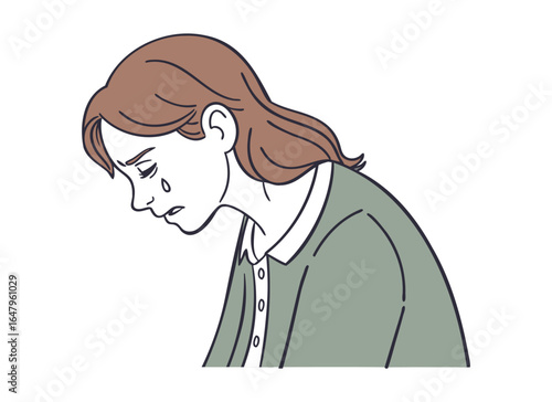 Sad Woman Crying Vector Illustration - Emotional Expression Art
