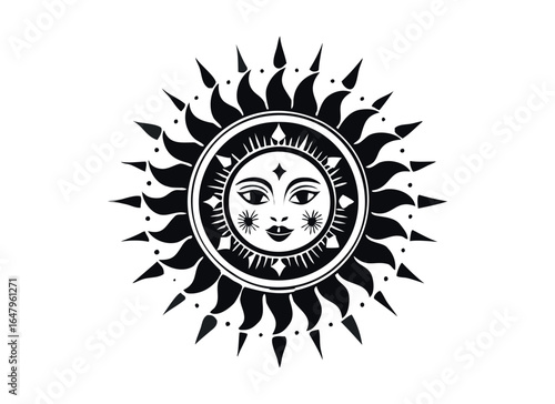 Vector Sun with Face Tattoo Design