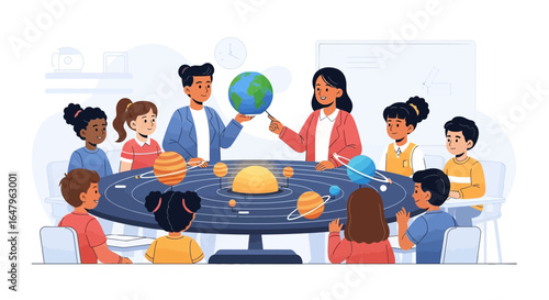 Children Discovering the Solar System An Educational Journey of Planets and Space