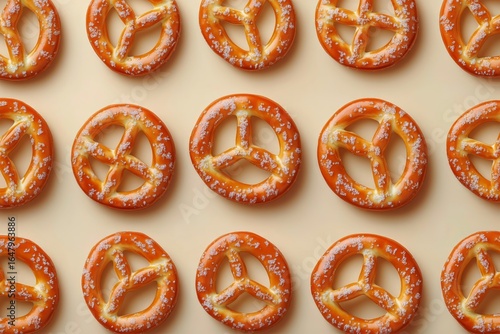 Salted Pretzels Arranged Neatly on a Light Surface During a Food Styling Sess...