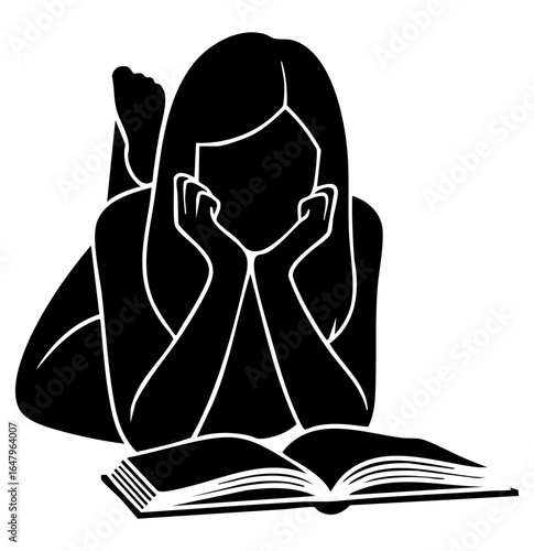 Minimal Flat Vector Female Reader Lying Down Reading Book