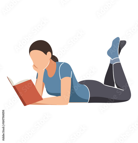 Minimal Flat Vector Female Reader Lying Down Reading Book