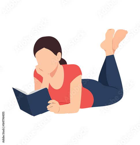 Minimal Flat Vector Female Reader Lying Down Reading Book