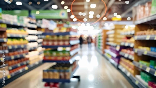blurred photo of shelves in a store. Selective focus