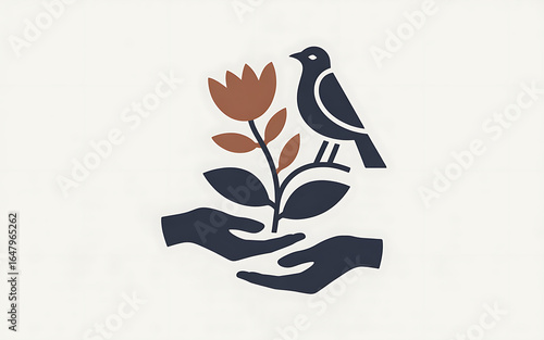 Bird on flower in hands