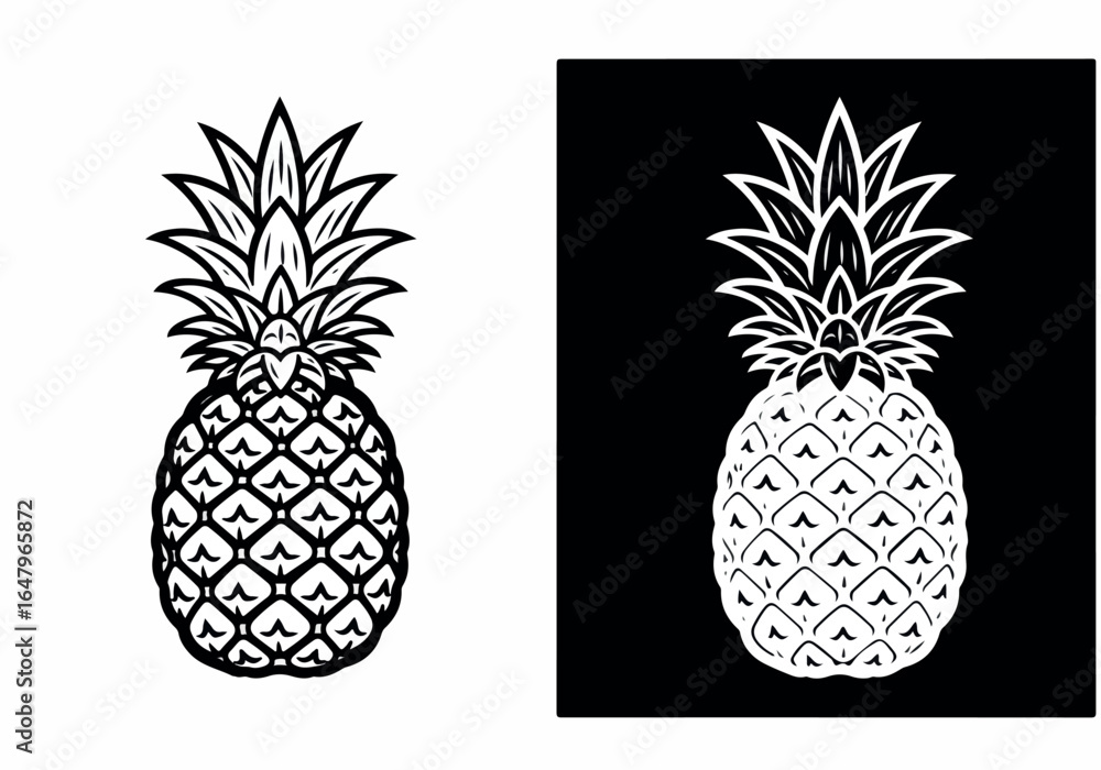 Fototapeta premium Pineapple fruit icon in solid and outline style, representing tropical freshness and summer vibes