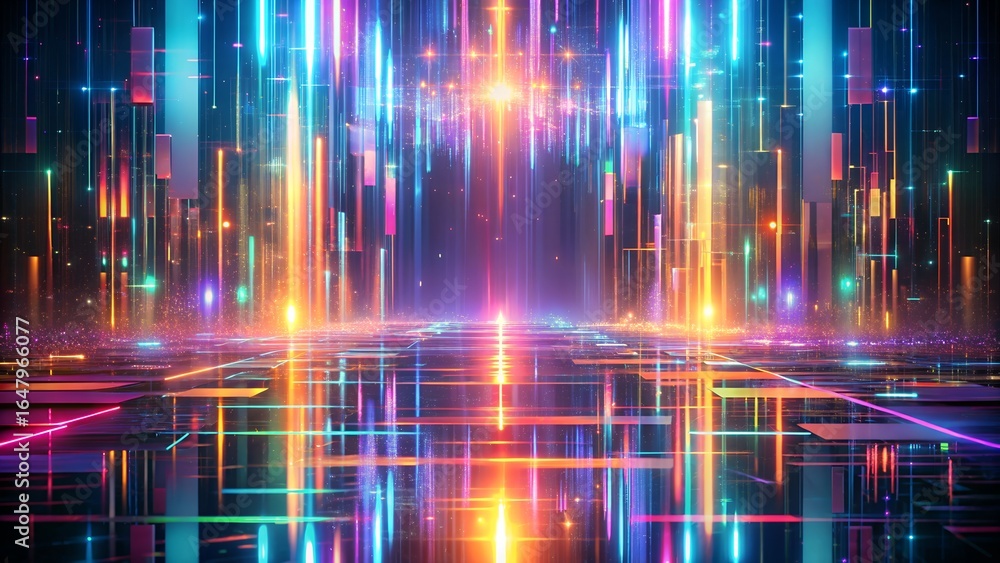 Abstract futuristic digital cityscape with neon lights and glowing data streams Abstract futuristic digital cityscape with neon lights and glowing data streams