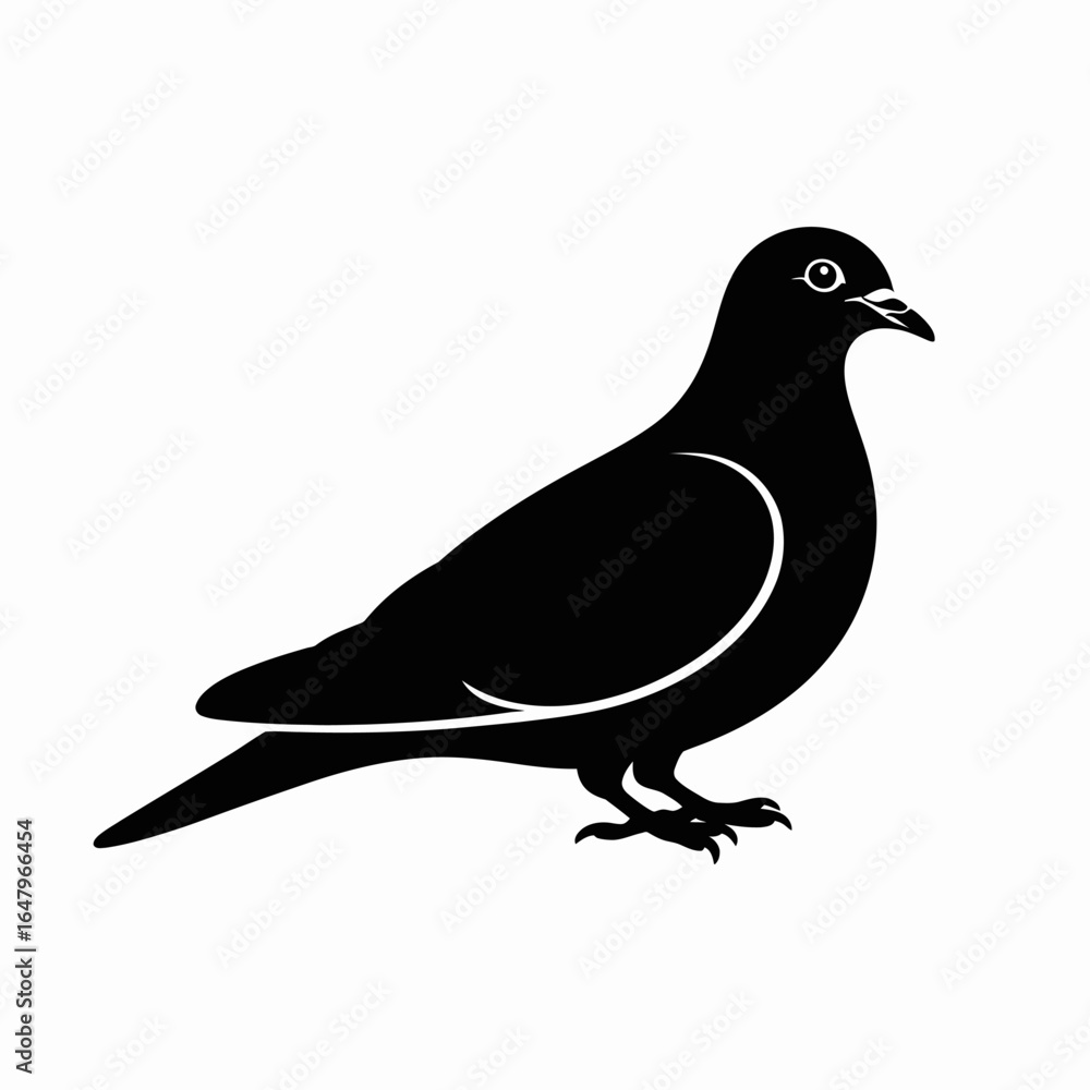 Obraz premium Black silhouette of a pigeon on white background