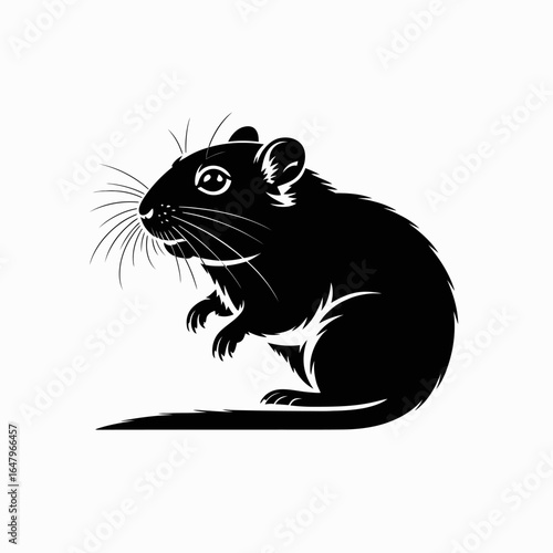 Black Silhouette of a Rat on White Background
