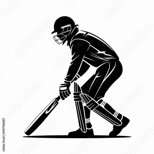 Cricket Player Silhouette in Action Pose