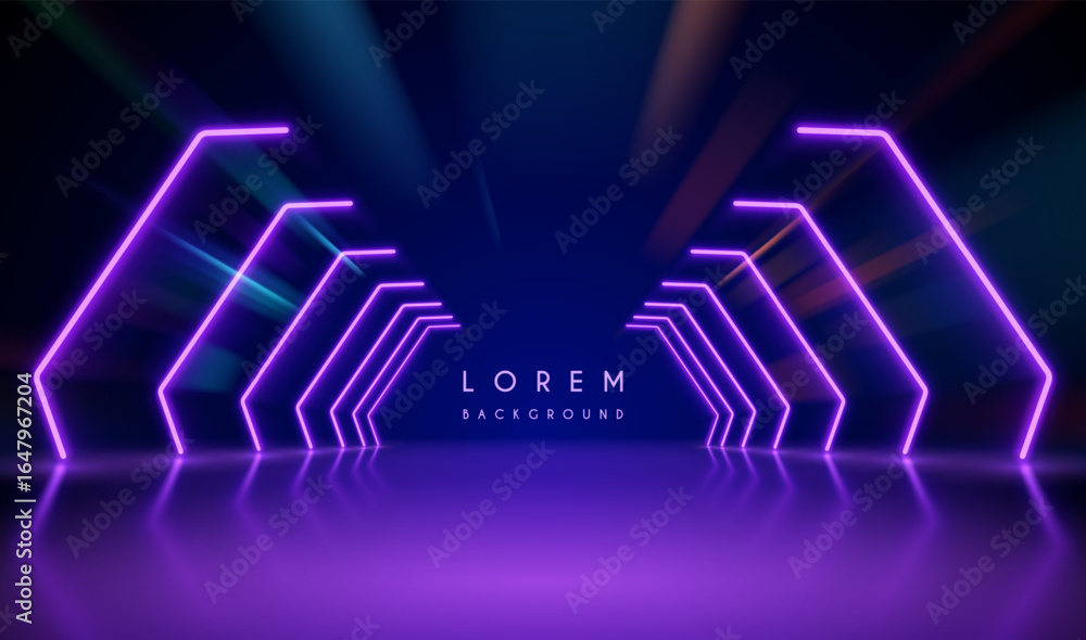 Fototapeta premium Neon lines corridor with light effects