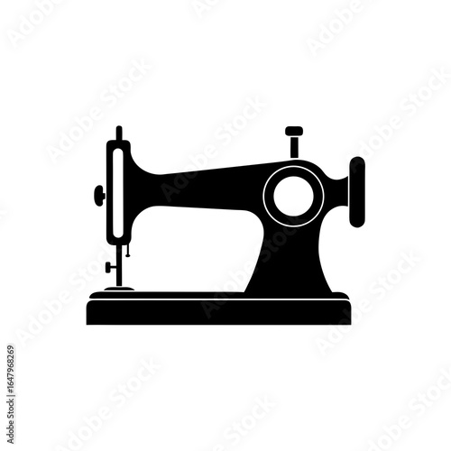 Black silhouette of an antique sewing machine vintage