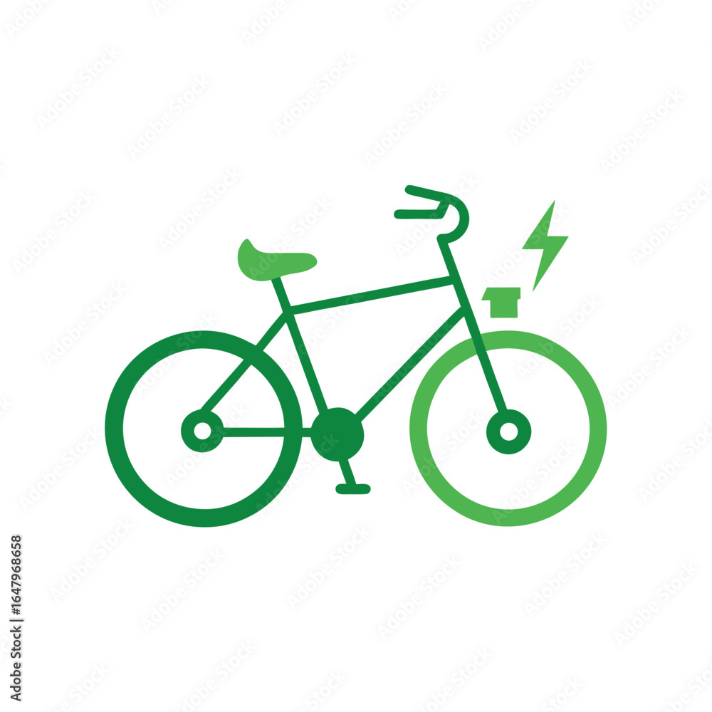 Obraz premium Green Electric Bicycle Icon with Lightning Bolt e-bike