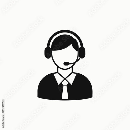 Support agent icon with headset and tie on white background
