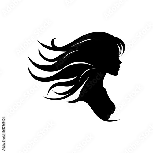 Woman's profile silhouette with flowing hair female