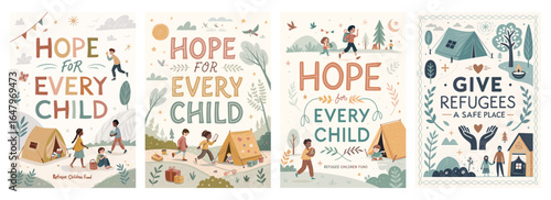 Illustrative campaign promoting hope and support for every child in need, featuring diverse characters in various scenes.