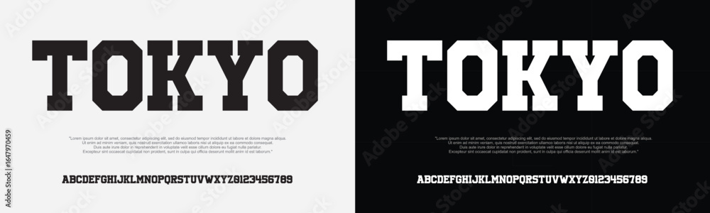 Classic college font. Vintage sport serif font in american style for football, soccer, baseball and basketball. Alphabet and numbers with outline in varsity style

