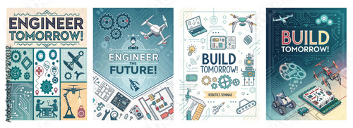Colorful illustrations promoting engineering and robotics for future generations.