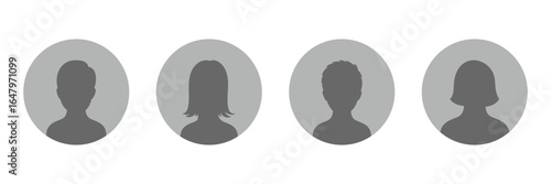 Set of avatar profile icon, default anonymous user portrait vector illustration flat vector designs set. Male and female portraits, silhouettes, avatars or profiles of unknown anonymous people.